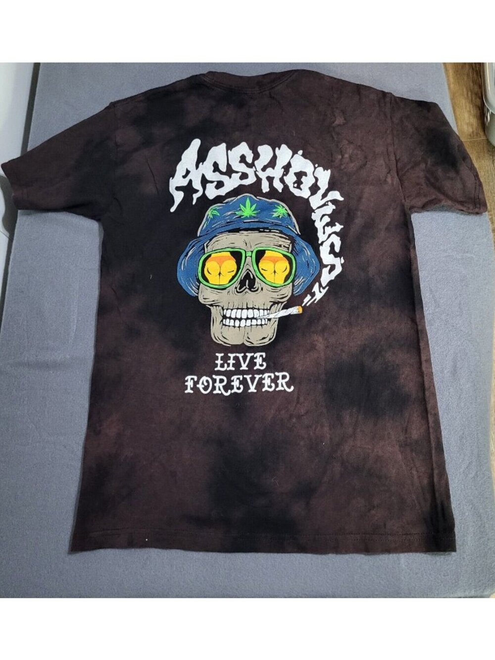 A**holes*s Live Forever Linda Finegold A.L.F Skull Marijuana Tie Dye Shirt Small